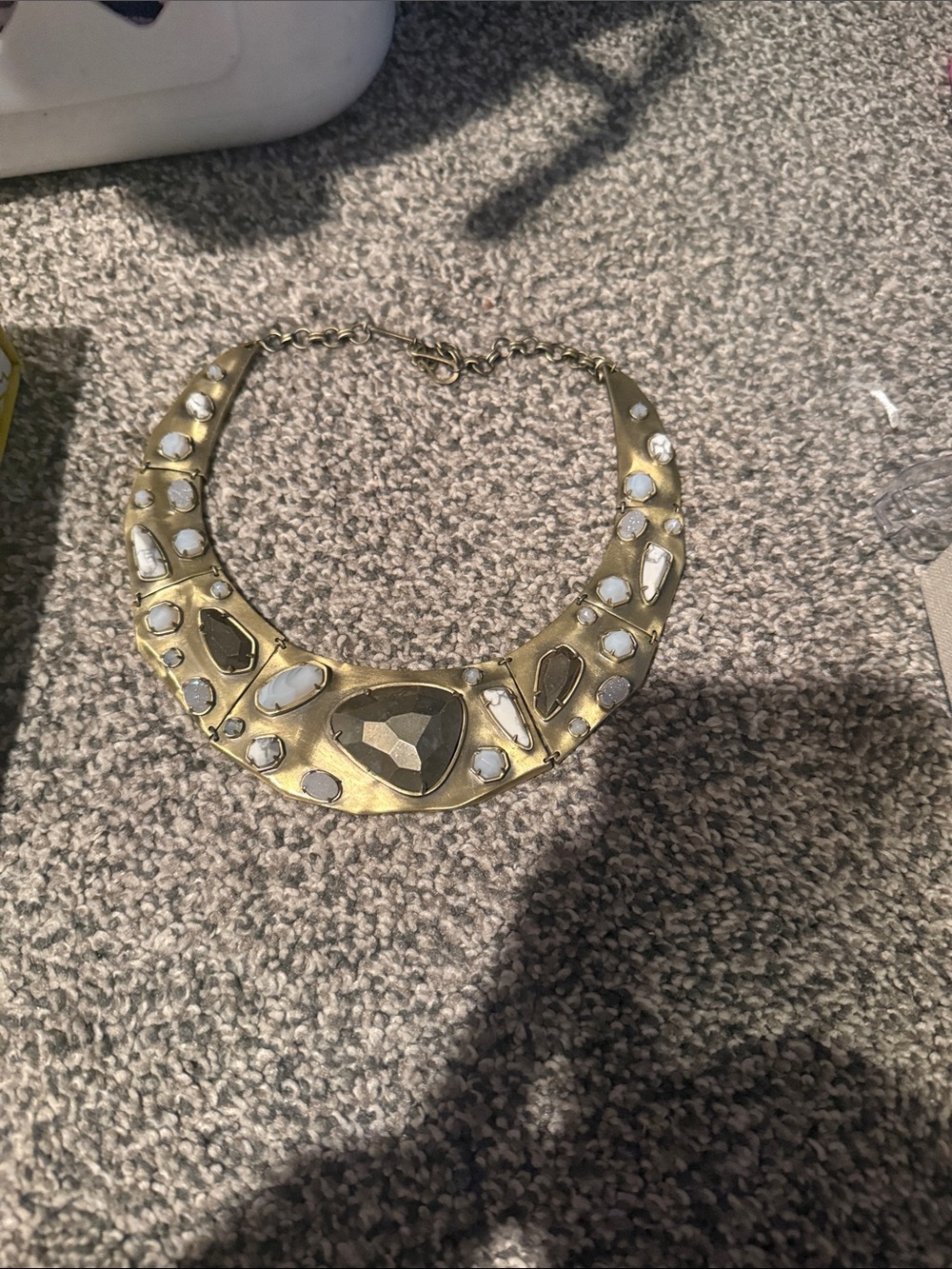 Gold-Tone Statement Collar Necklace with White Gem Accents